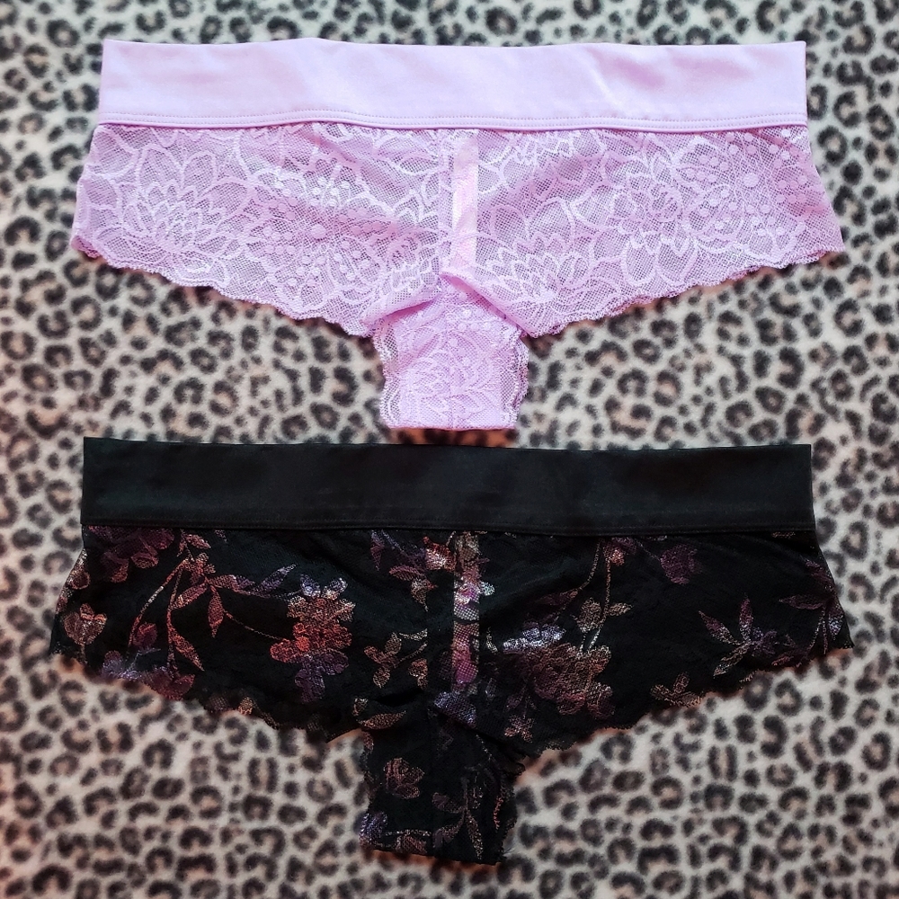 2018 VS PINK Shine Floral Lace Cheeksters, Size M, NWOT, Pink-Purple and Black